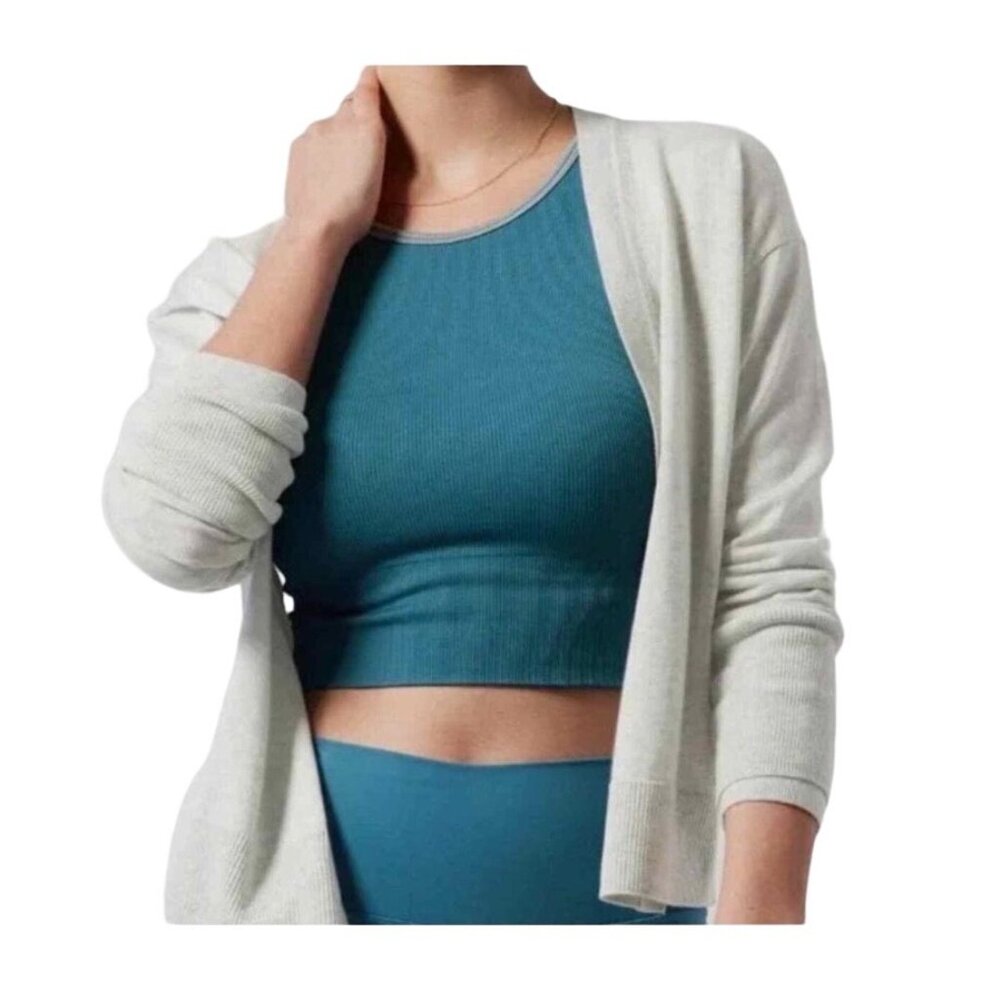 Athleta Size XXS Grey Lightweight Cardigan Lyocell Wool Blend Cropped